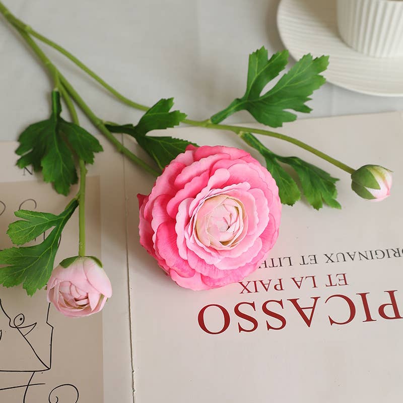 18"-Real Touch Ranunculus w/ 2 buds: Coral