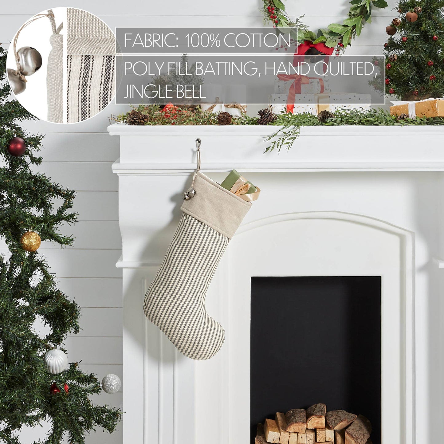 Charcoal Ticking Stripe Stocking