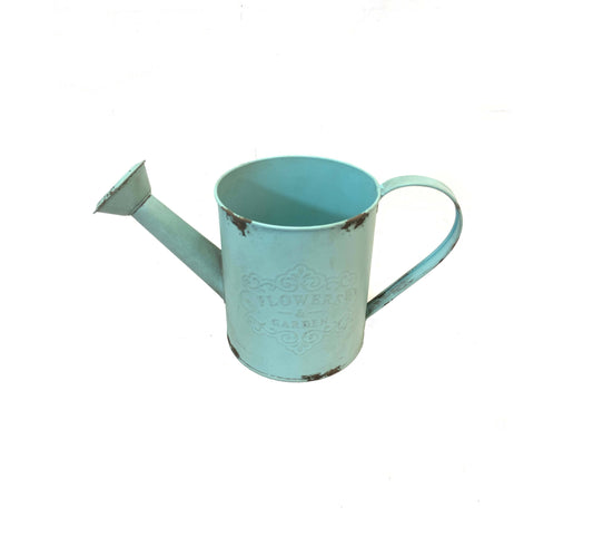 AQUA WATERING CAN WITH EMBOSSED"FLOWERS & GARDEN"