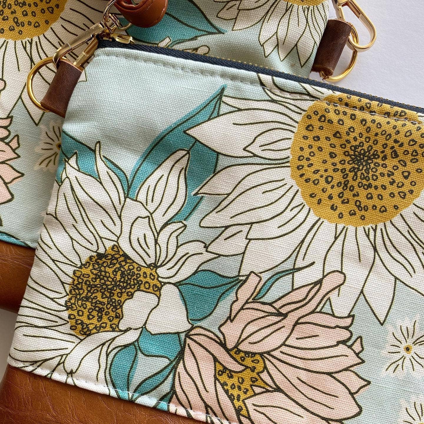 Small Crossbody Bag: Sunflower Floral Aqua