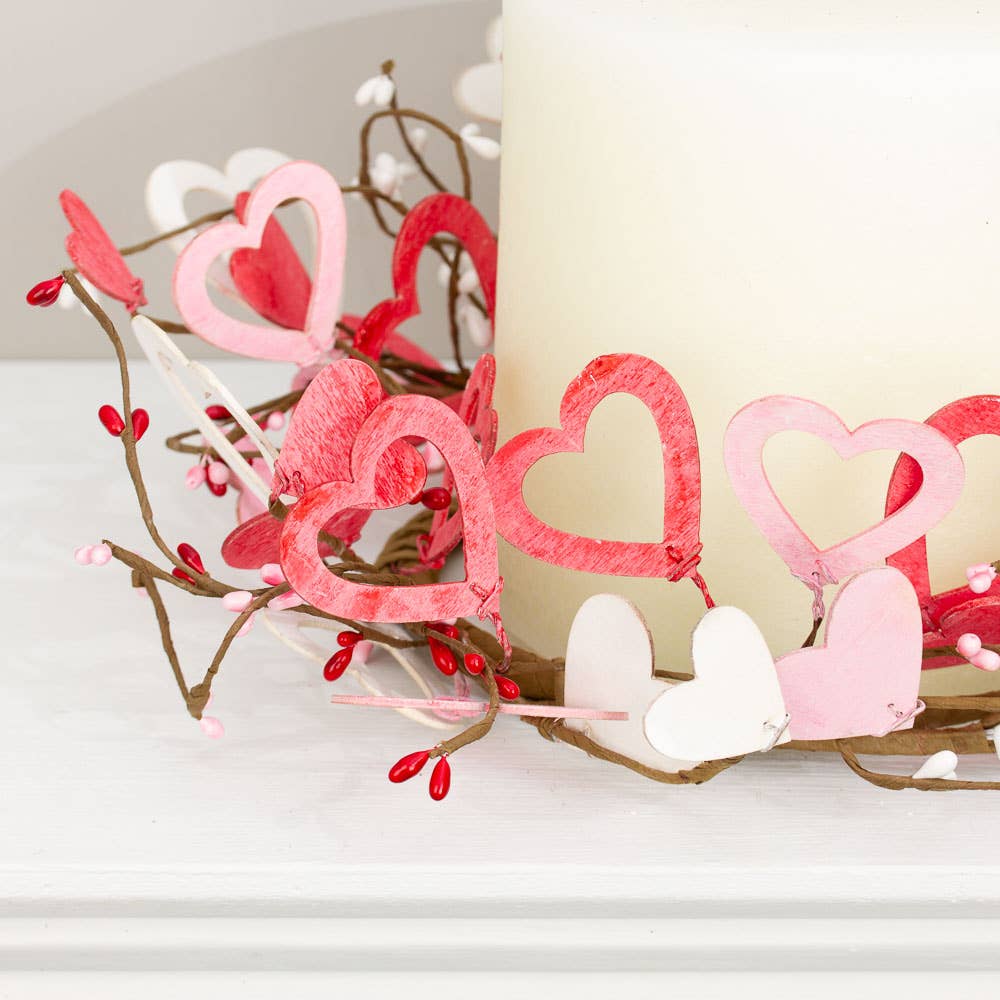 Wood Heart & Berries Candle Rings