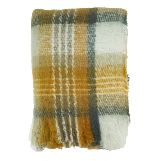 Faux Mohair Check Throw: Mustard