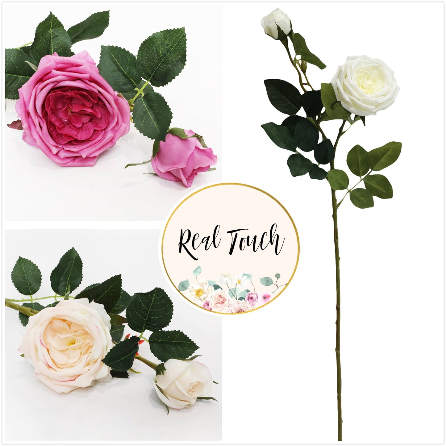 Real Touch Cabbage Rose: Fuchsia