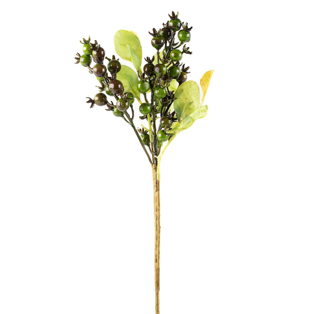 13" Artificial Berry Stem - Green/burgundy