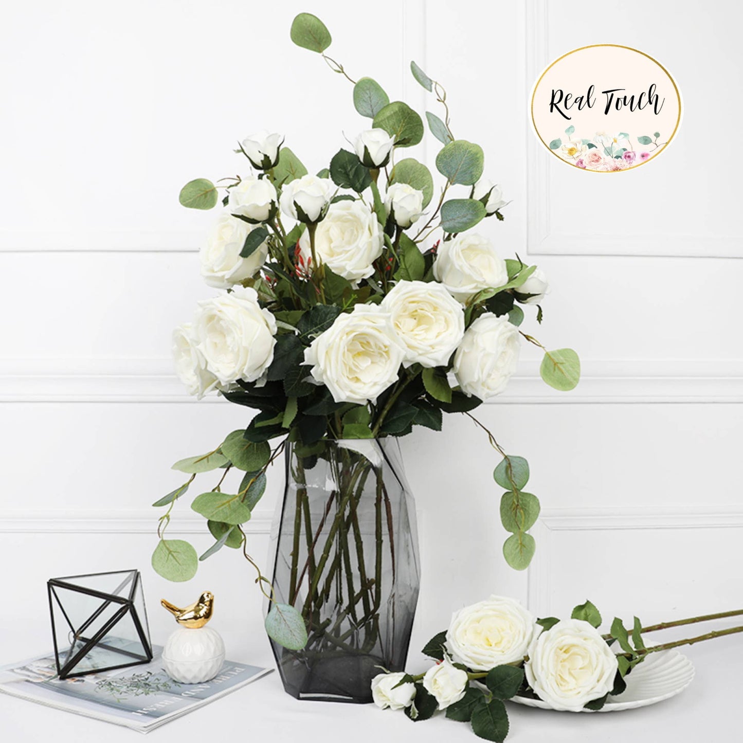Real Touch Cabbage Rose: Soft Cream Pink