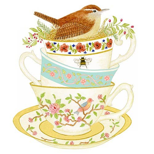 Flour Sack Tea Towel: Stack Of Teacups
