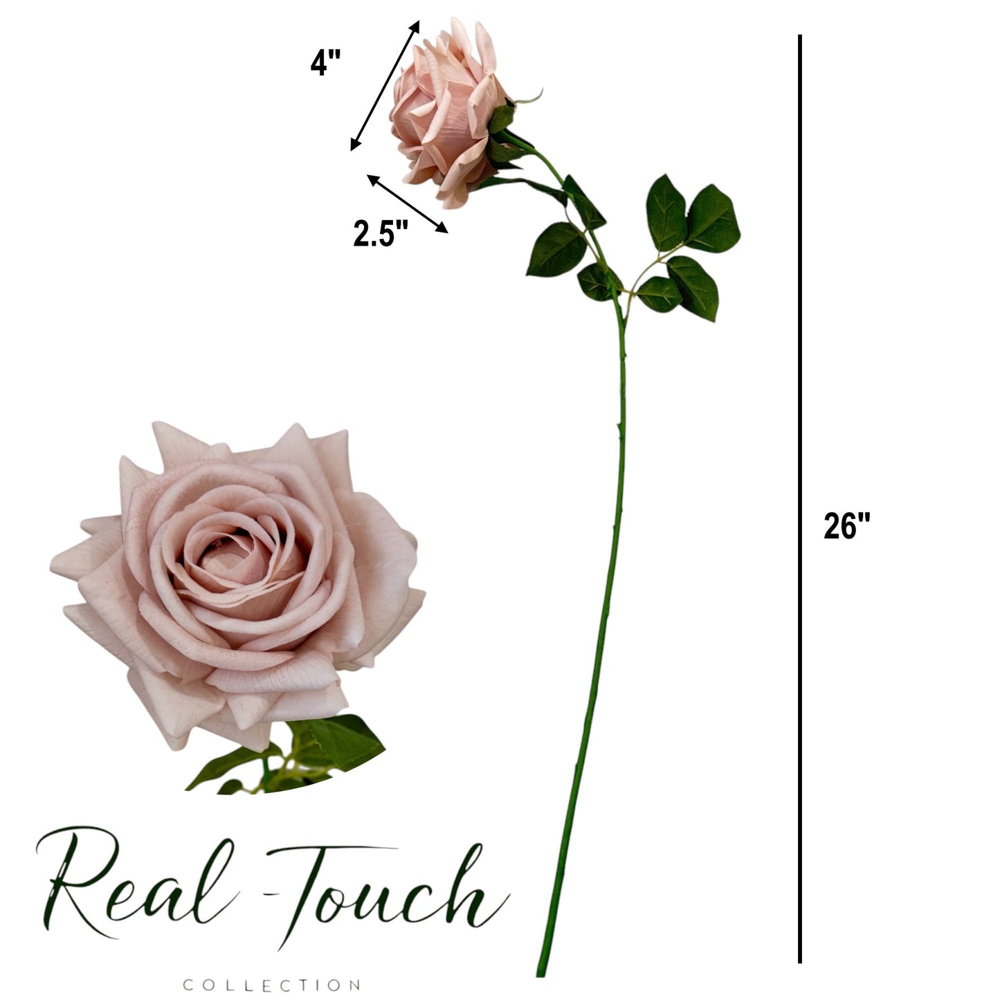 26" Real Touch Rose-blush/taupe