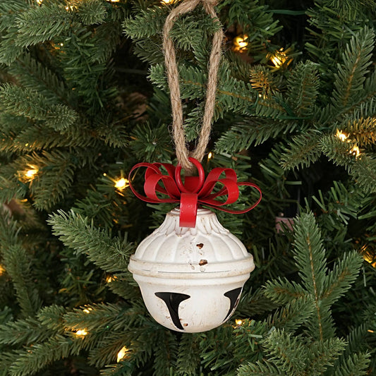 Vintage Look White Bell w/ Red Bow