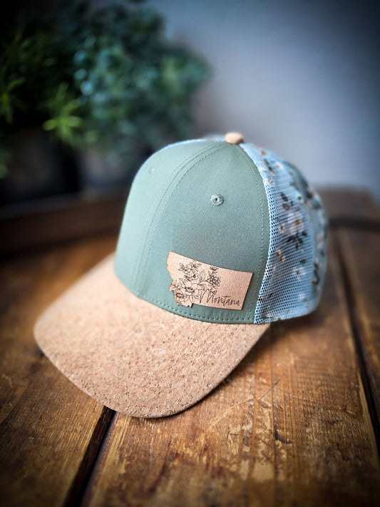 Green Floral Cork Hat