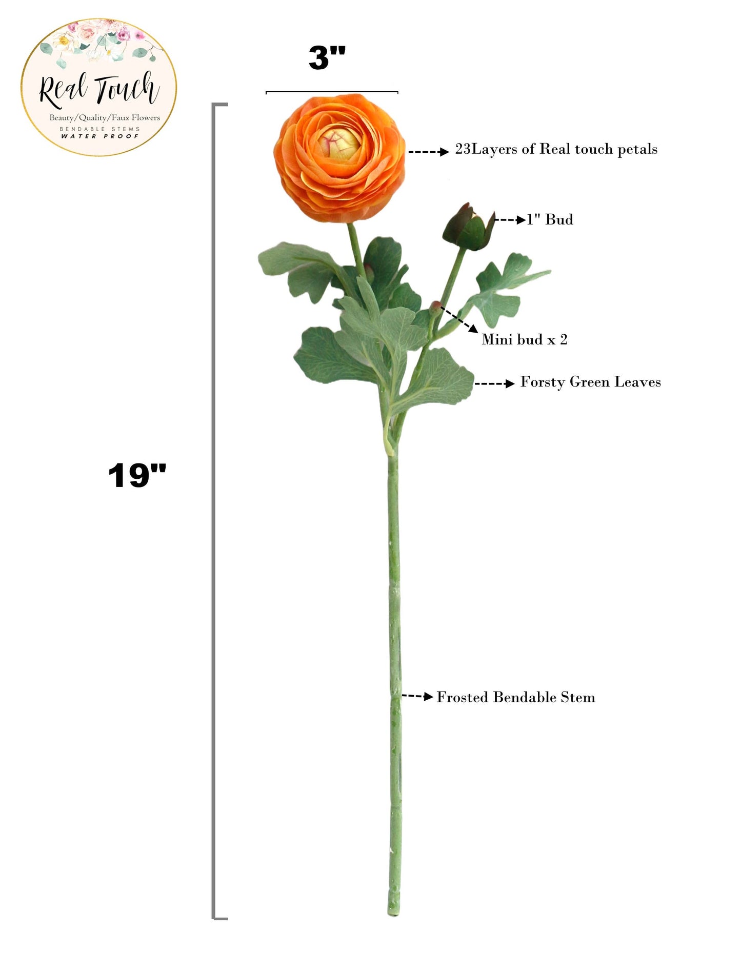 19"-Real Touch Ranunculus : Mauve