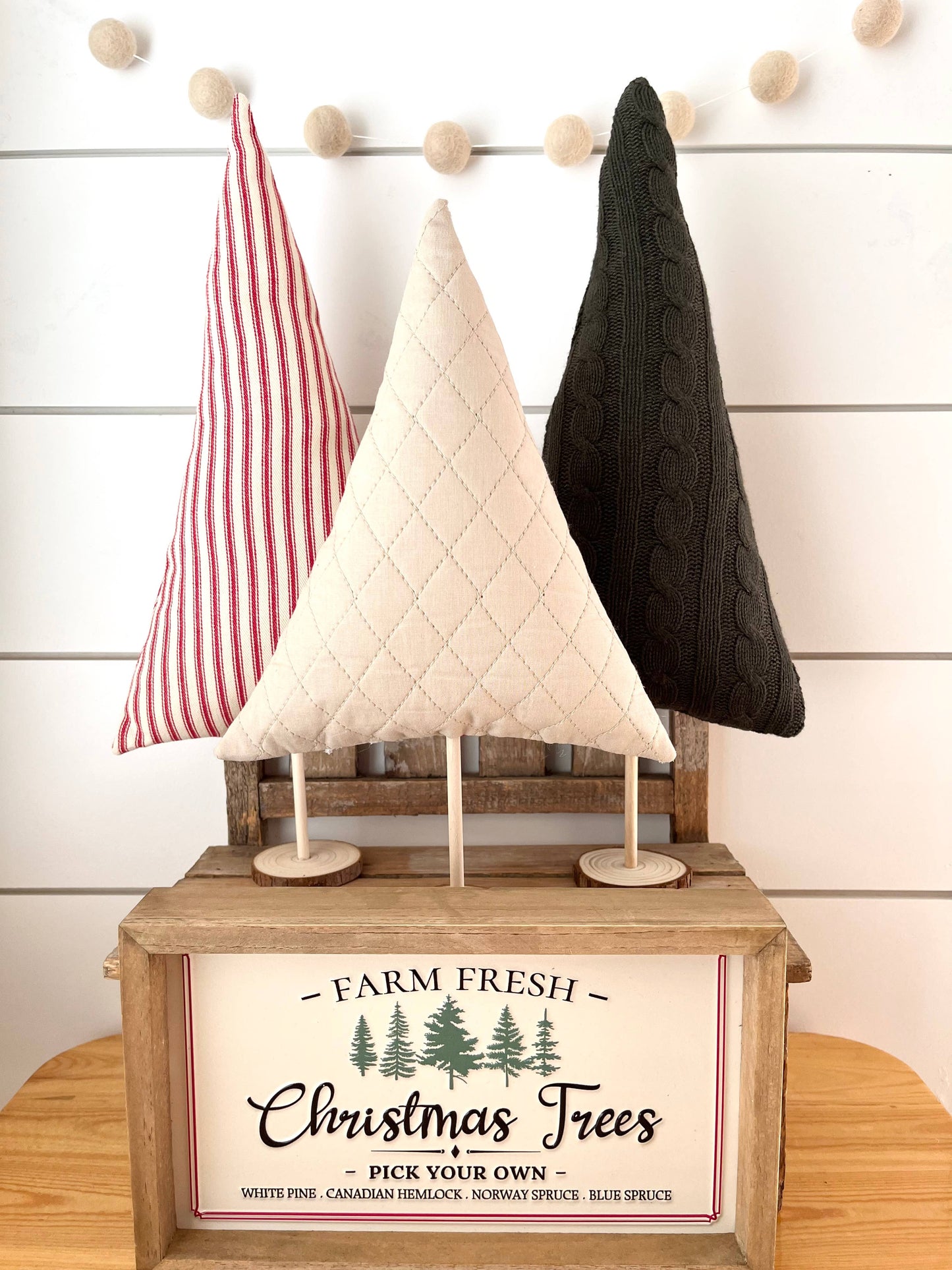 3pc. Fabric Vintage Red Stripe Christmas Tree Set