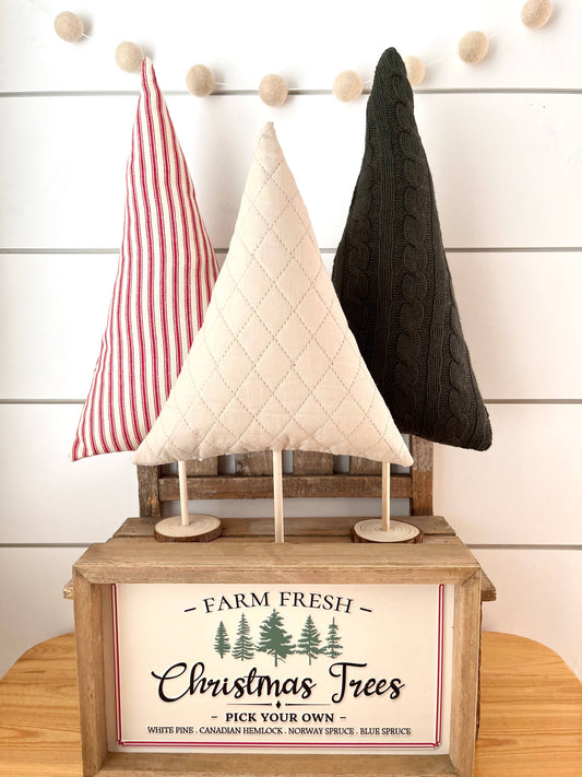 3pc. Fabric Vintage Red Stripe Christmas Tree Set