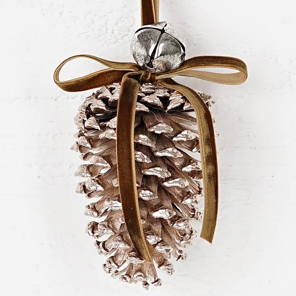 Champagne Pinecone w/ Bell Ornament