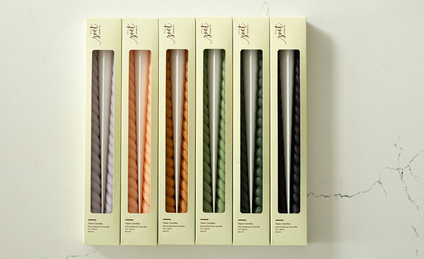 Twisted taper candle pr/ Beeswax & Soy Wax: Cream White