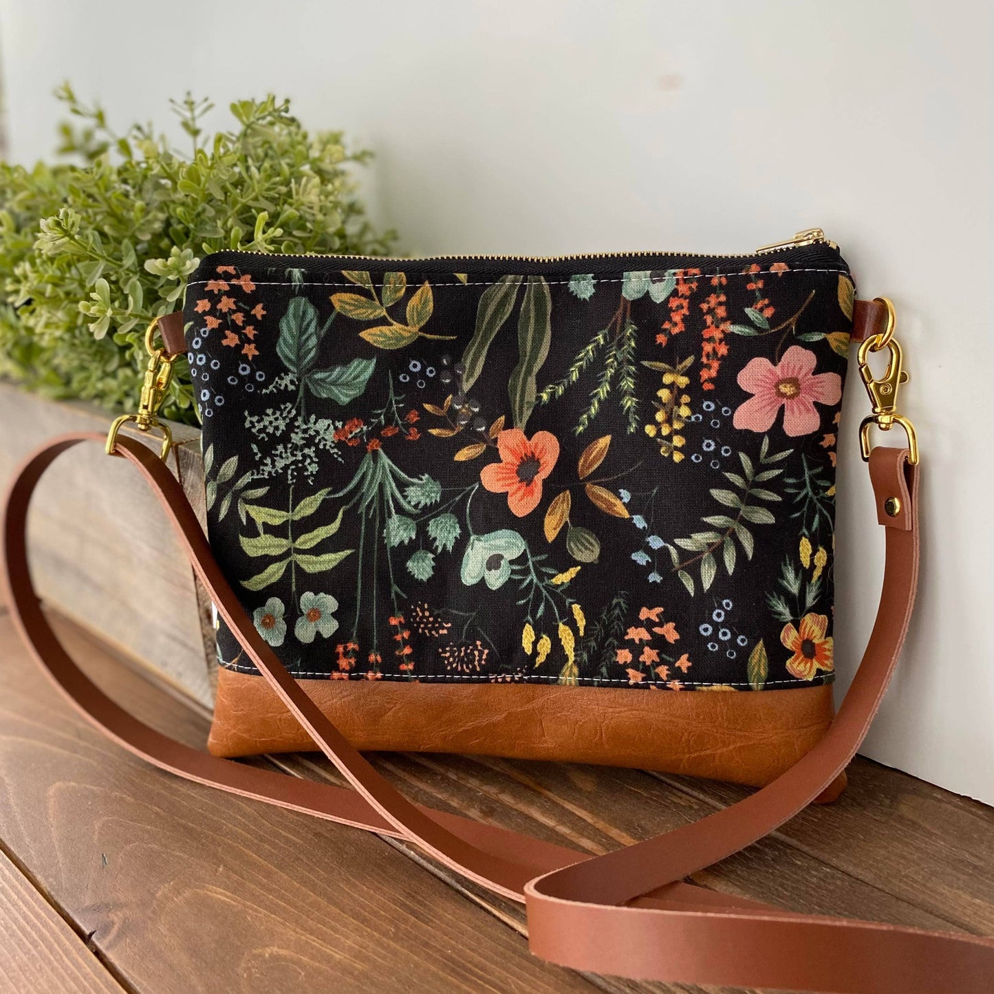 Small Crossbody Bag: RP Black Botanical Floral