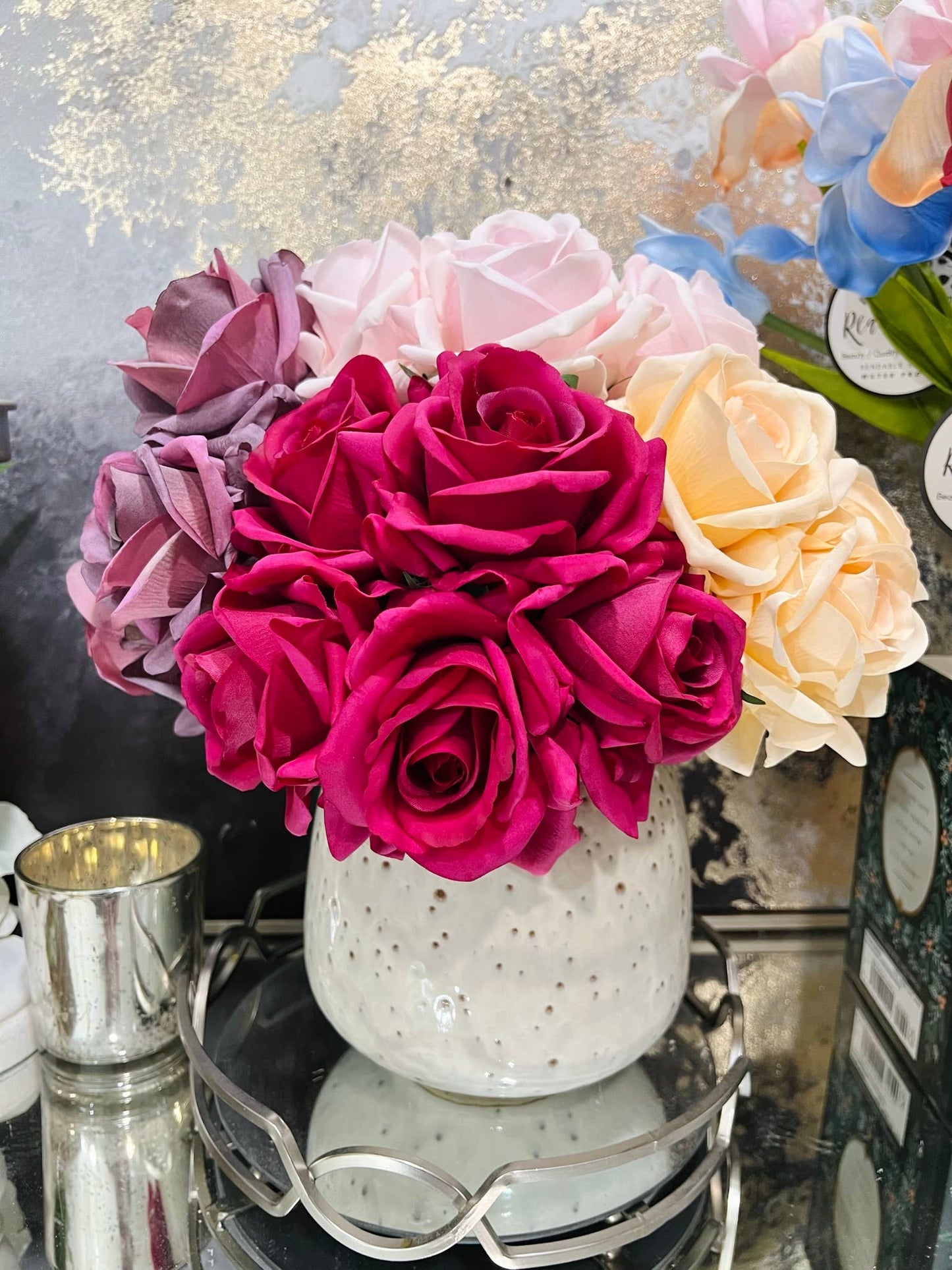 Real Touch 5 Large Bloom Rose: Cream Pink
