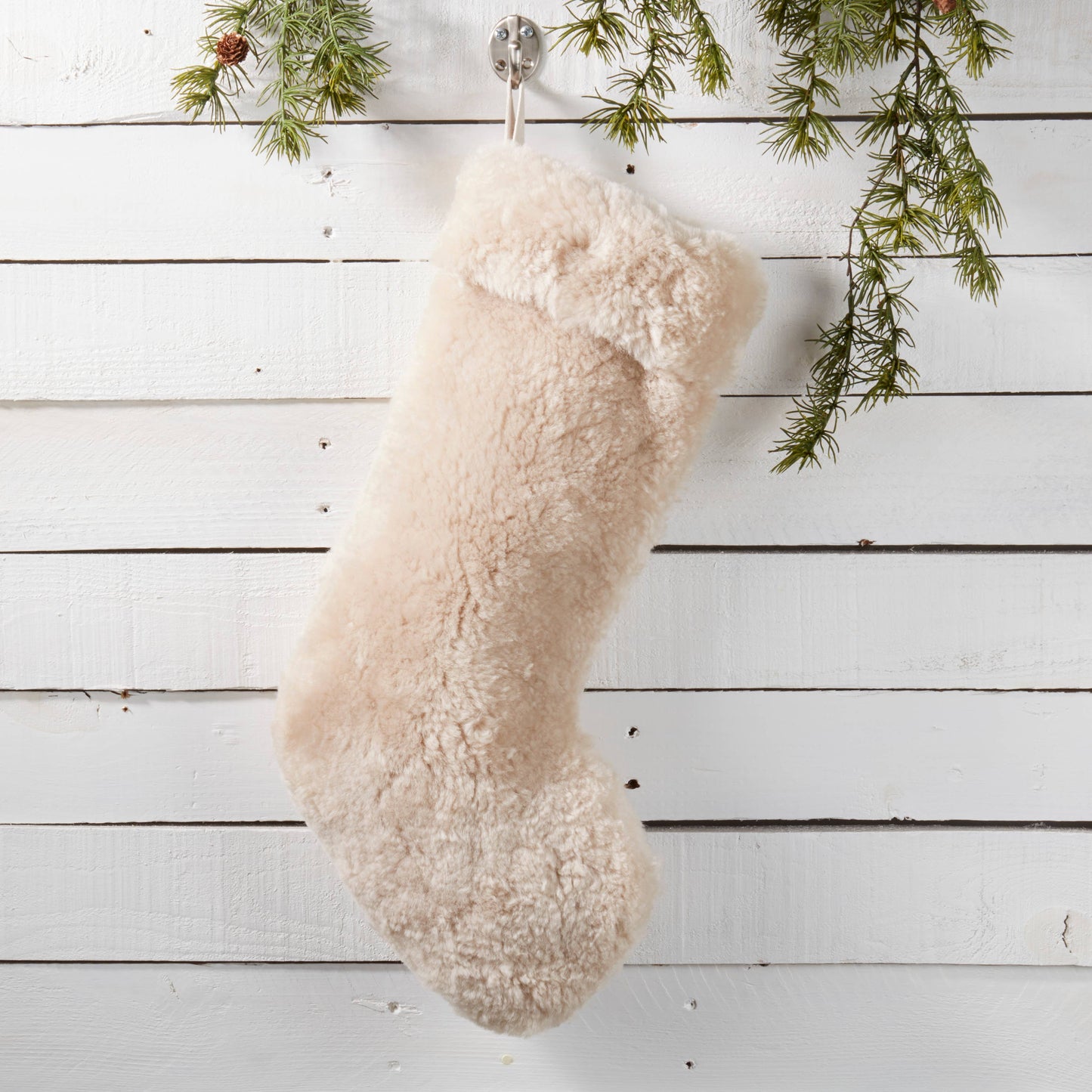 Cozy Lamb Fur Stocking: Oatmeal