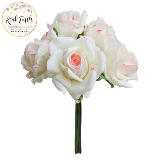 Real Touch 5 Large Bloom Rose: Cream Pink