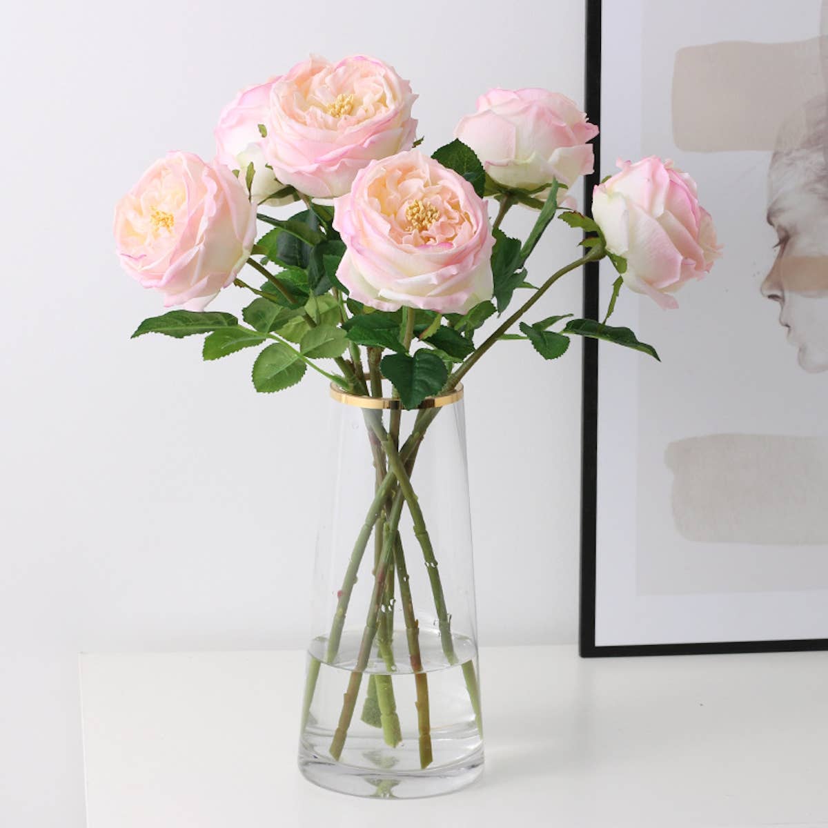 17" Real Touch English Austin Cabbage Rose: White