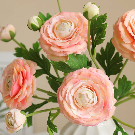 18"-Real Touch Ranunculus w/ buds: Soft Coral Peach