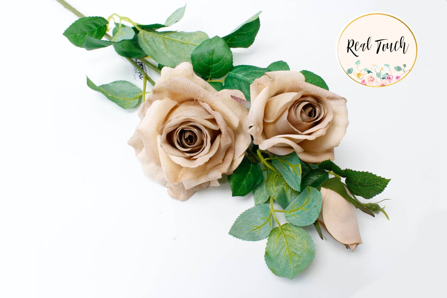 27" Real Touch Roses & Bud - Mocha