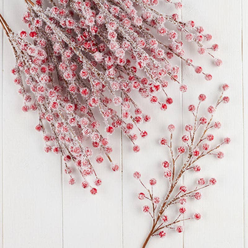 18" Snowy Red Artificial Berry Spray