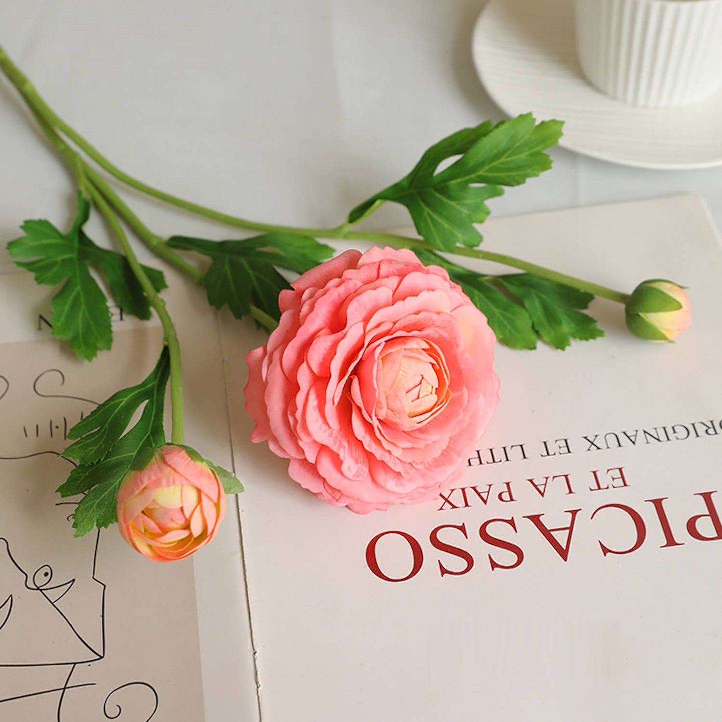 18"-Real Touch Ranunculus w/buds: Pale Pink