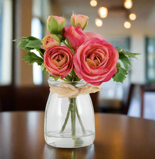 9.25" Ranunculus in Bud Vase/Faux Water