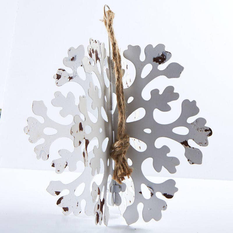 10" Weathered White 3D Metal Snowflake Ornament