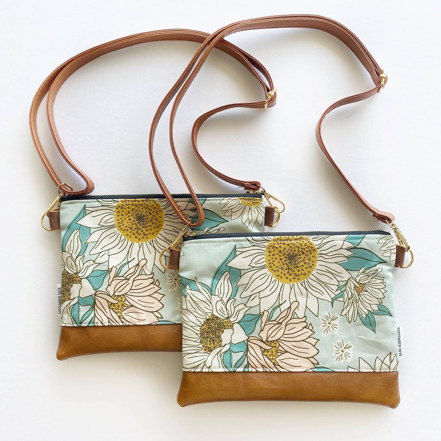 Small Crossbody Bag: Sunflower Floral Aqua