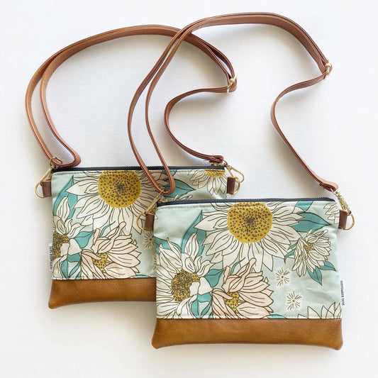 Small Crossbody Bag: Sunflower Floral Aqua