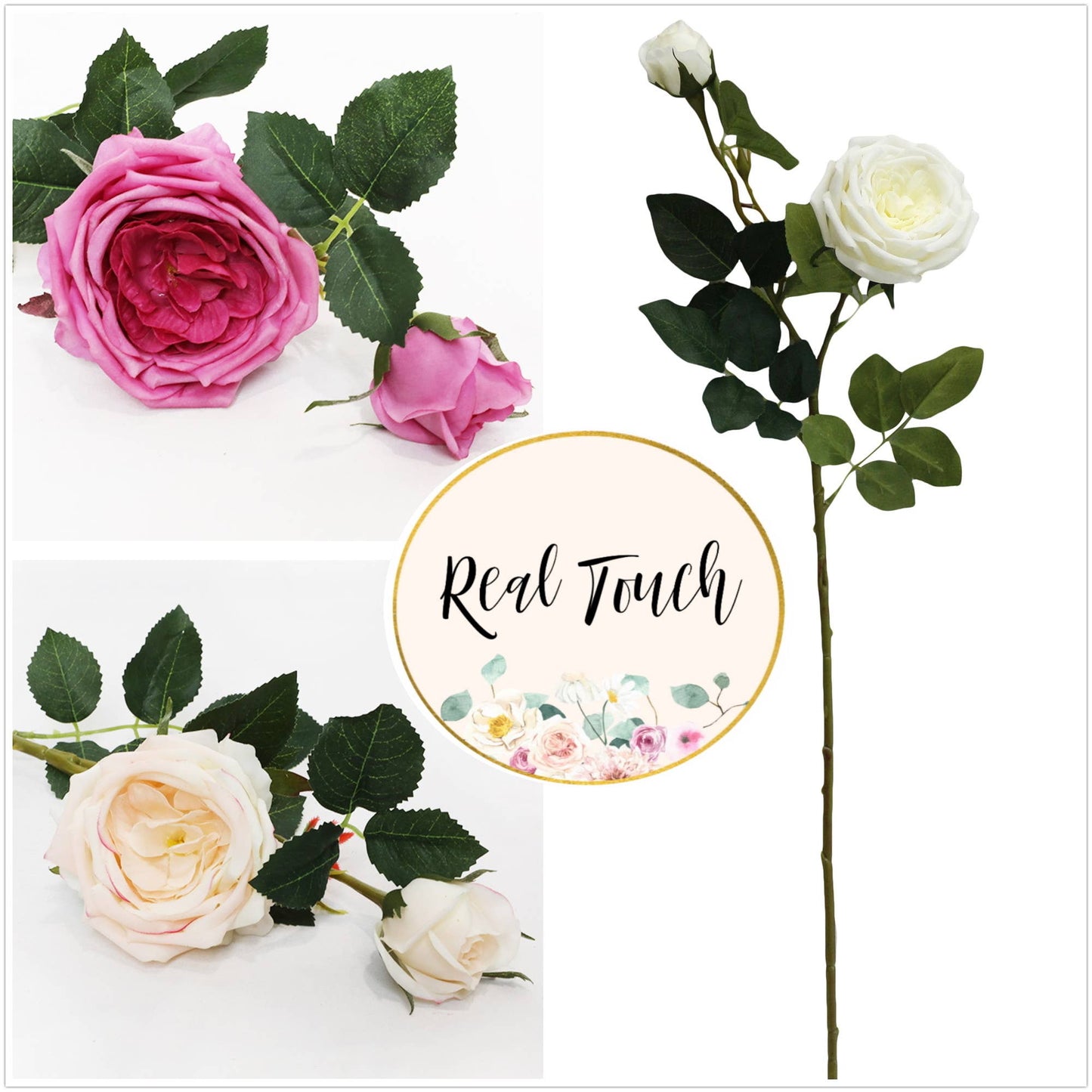 Real Touch Cabbage Rose: Fuchsia