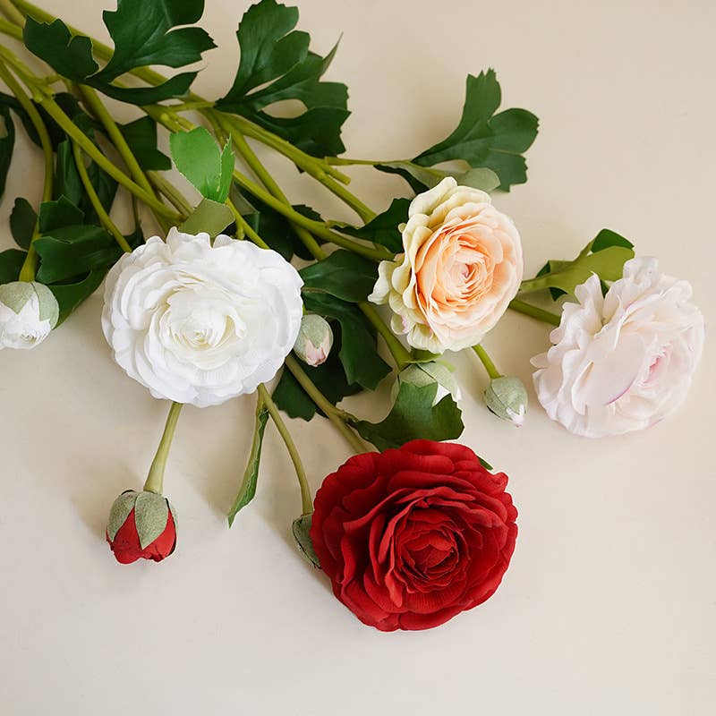 18"-Real Touch Ranunculus w/ 2 buds: Coral