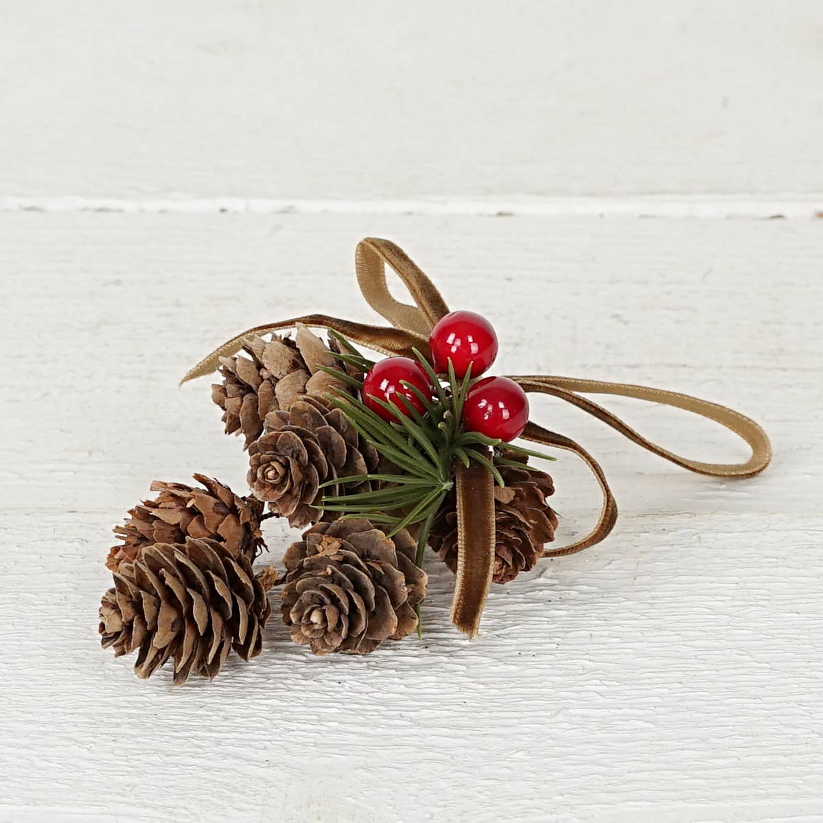 6" Hanging Birch Cones/Red Berries