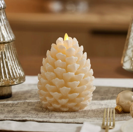 White Glitter Pinecone Candle - 6.5"