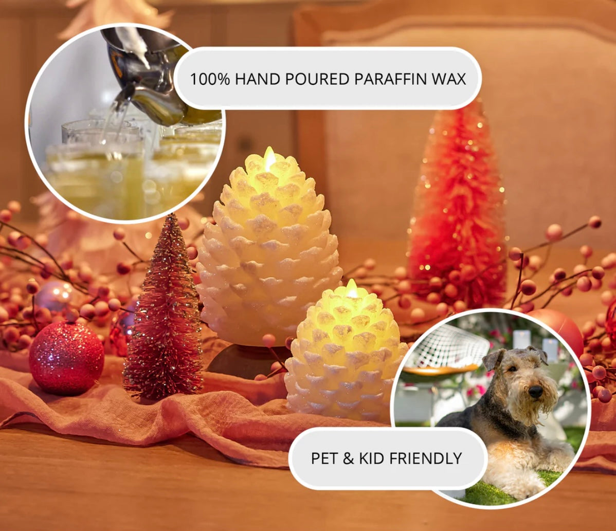 White Glitter Pinecone Candle - 4.5"