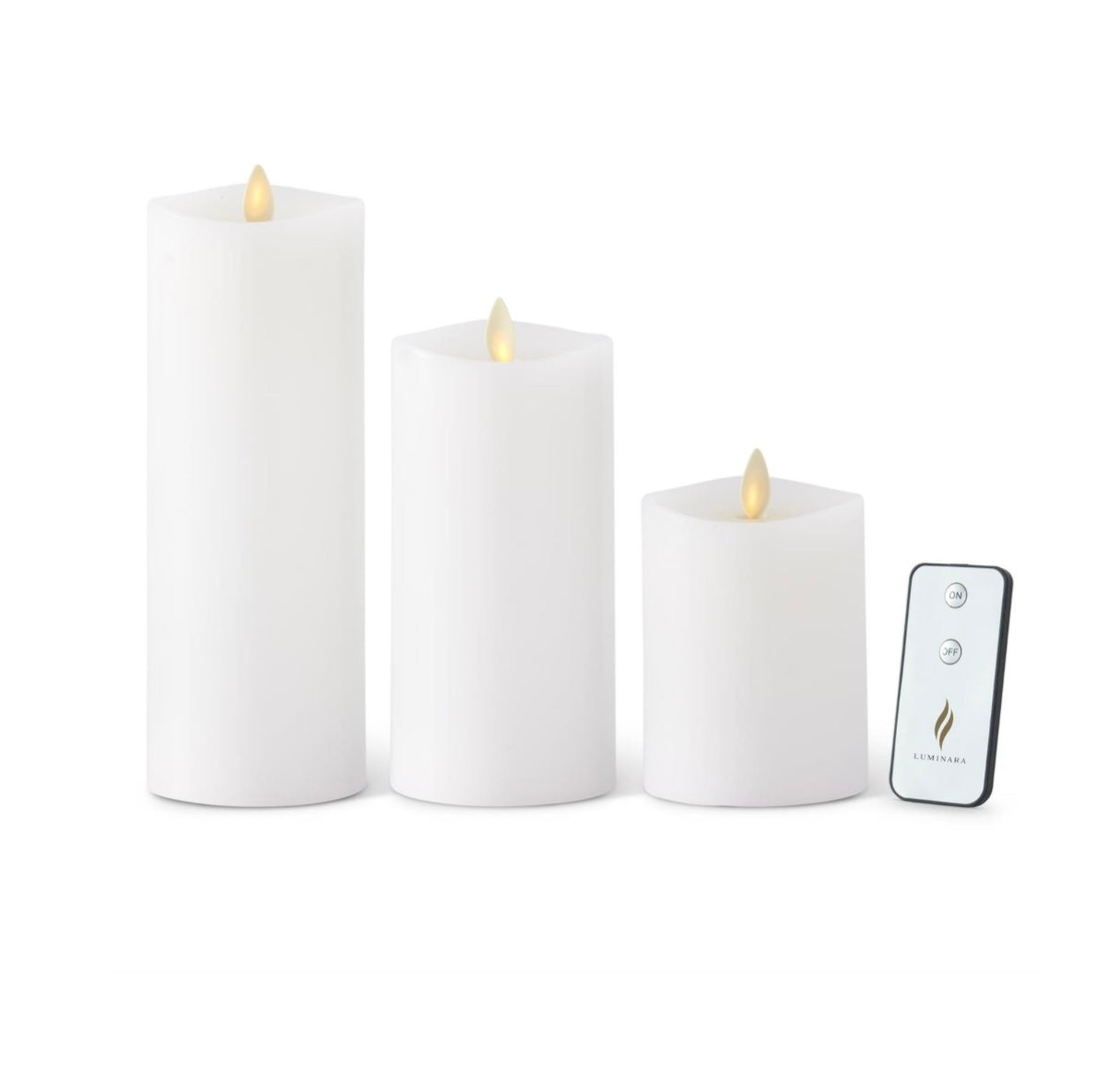 Set/3 White Luminara Pillars w/ remote