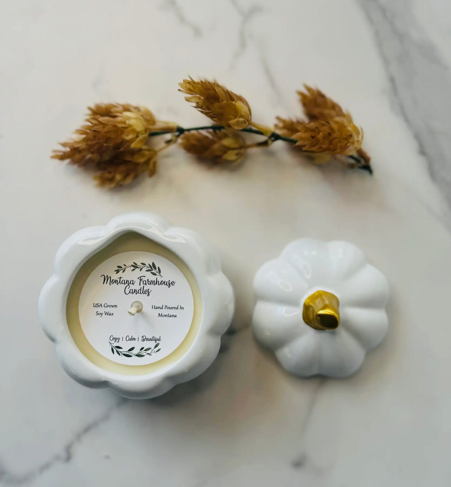 White Pumpkin Candle w/ lid 8 oz.