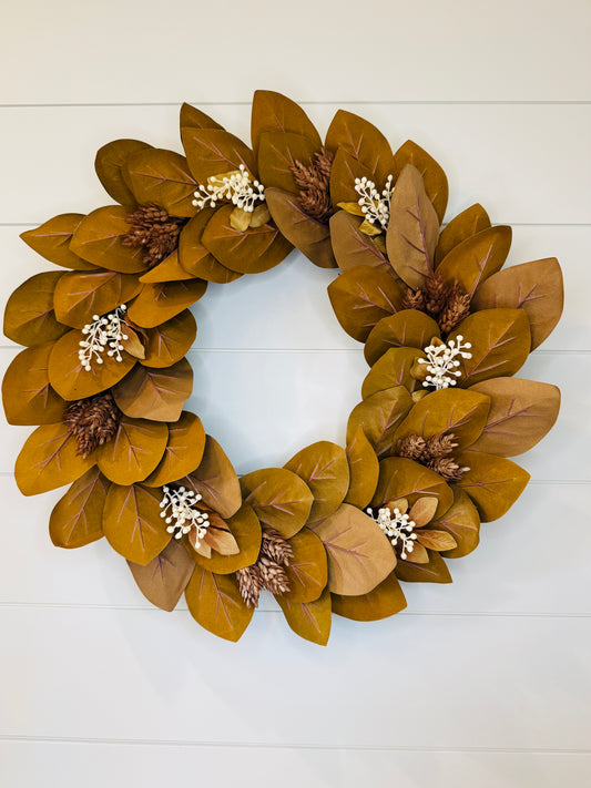 Autumn Magnolia Hops & Berry Wreath