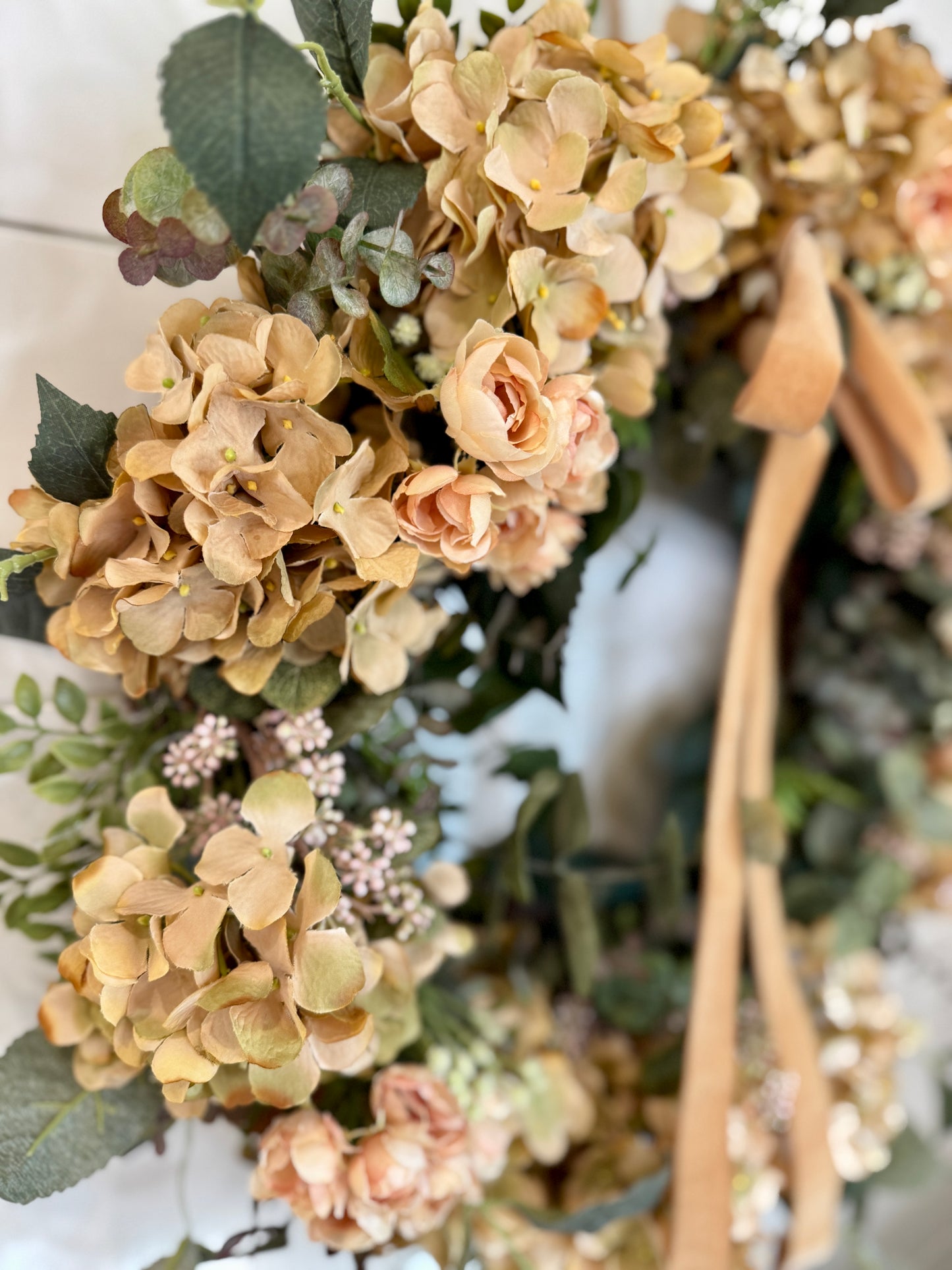 Fall Hydrangea Mini Rose, Eucalyptus & Berry Wreath