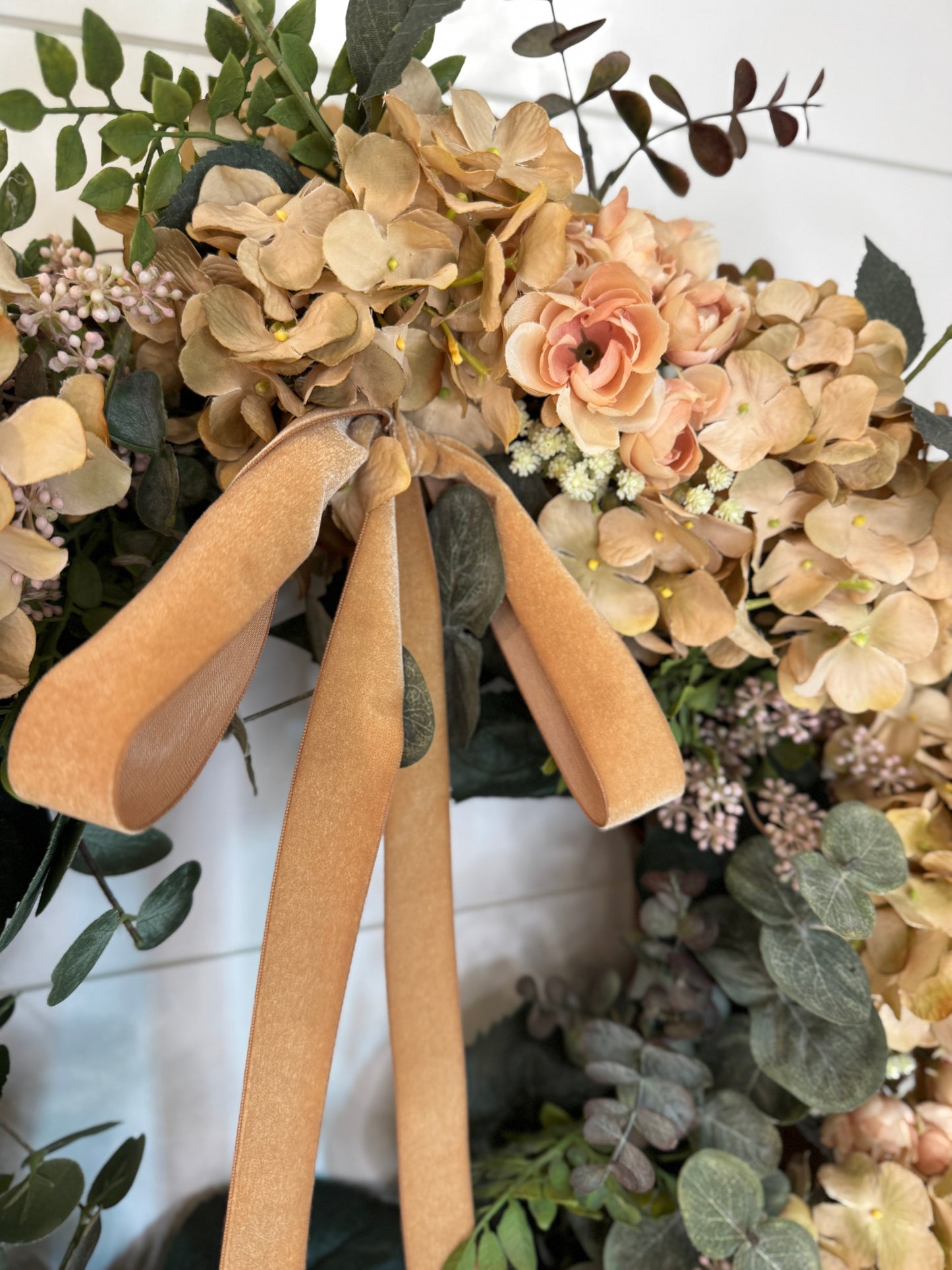Fall Hydrangea Mini Rose, Eucalyptus & Berry Wreath
