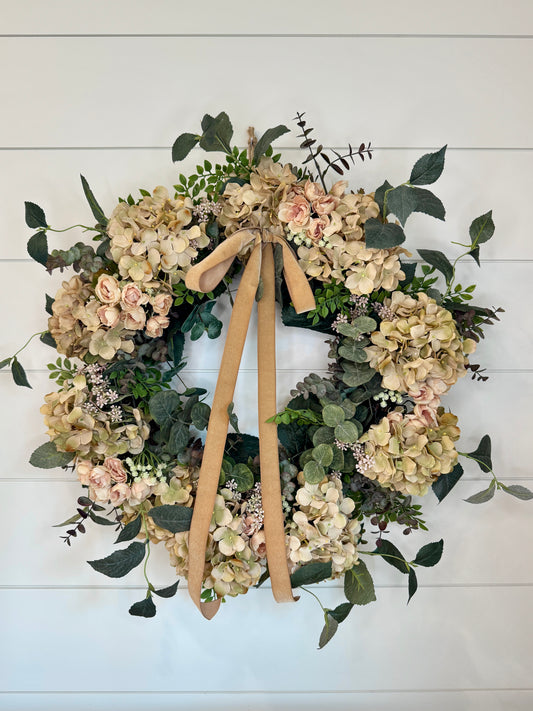 Fall Hydrangea Mini Rose, Eucalyptus & Berry Wreath