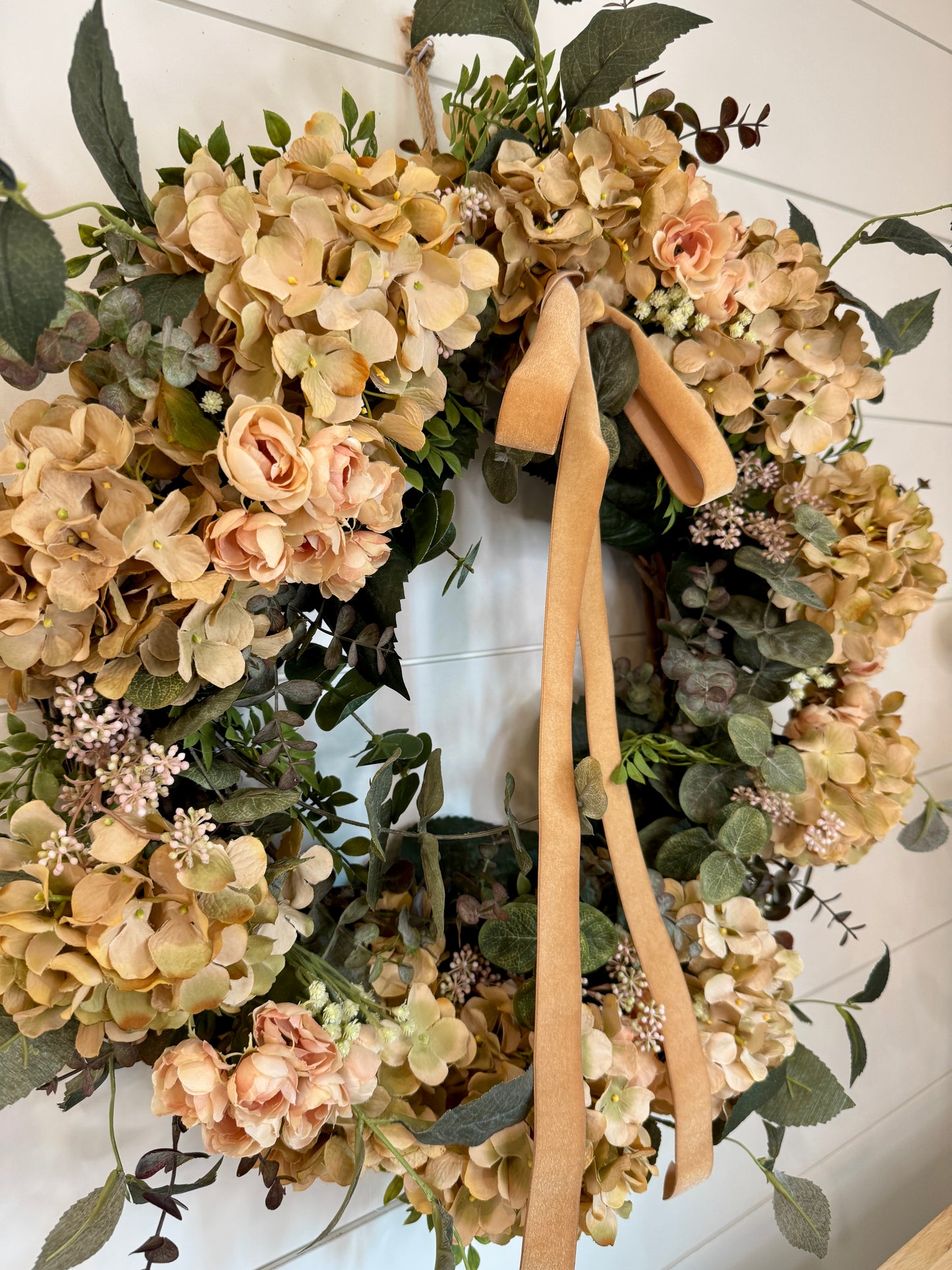 Fall Hydrangea Mini Rose, Eucalyptus & Berry Wreath