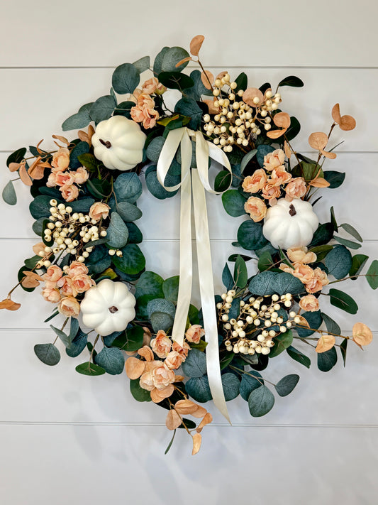 Neutral Autumn Blush Pumpkin Wreath