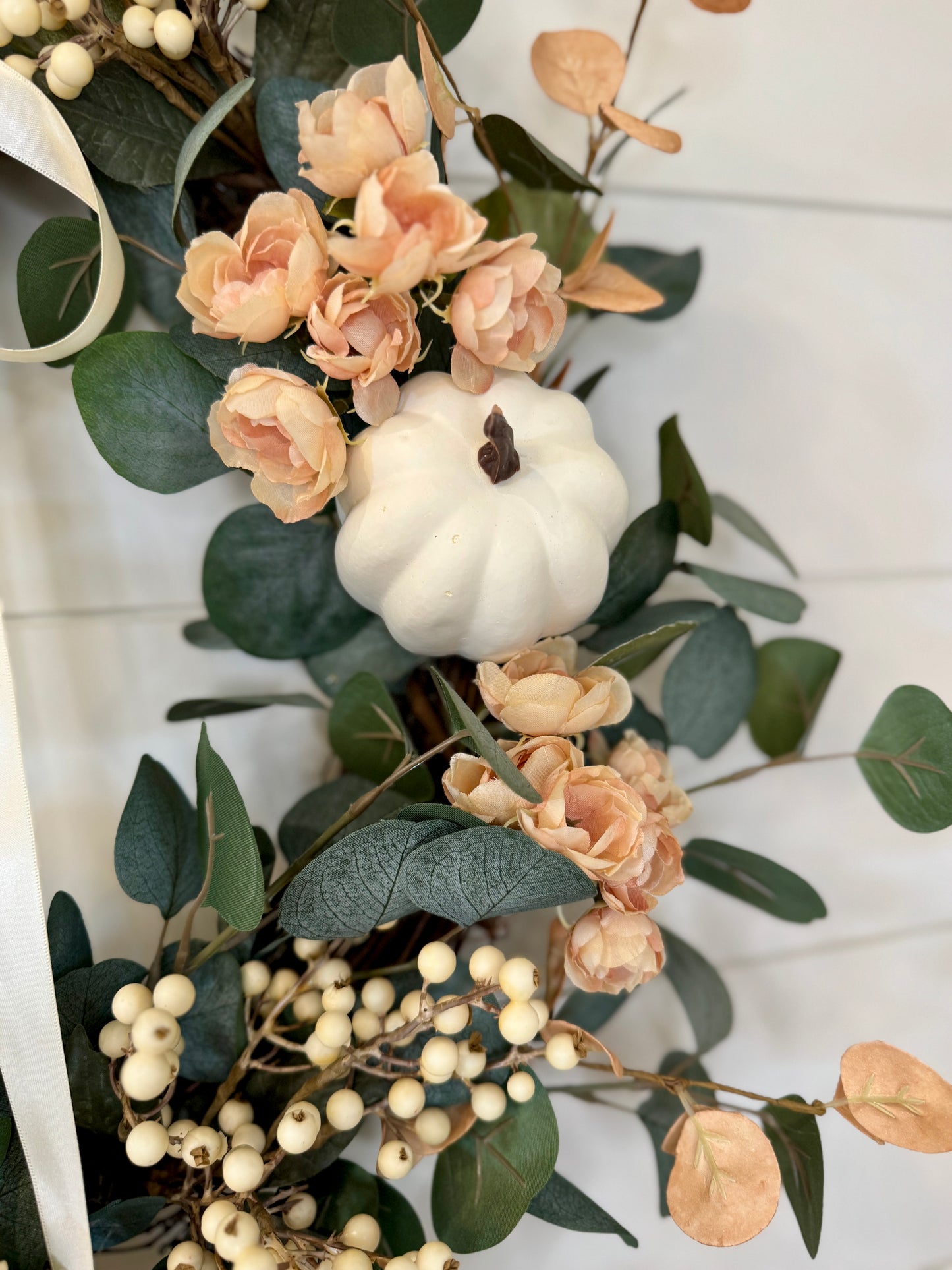 Neutral Autumn Blush Pumpkin Wreath
