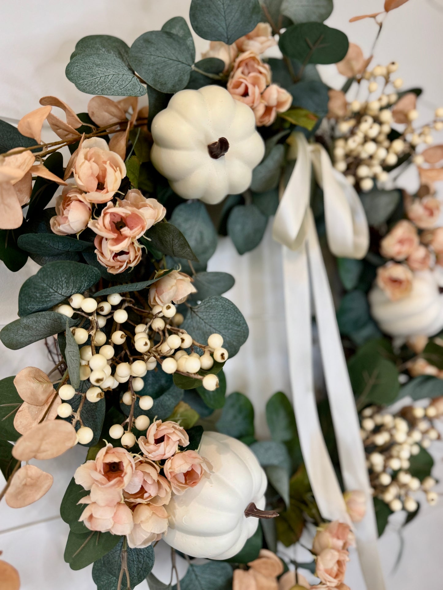 Neutral Autumn Blush Pumpkin Wreath