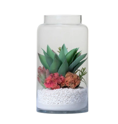 14" Glass Vase Succulent Arrangement