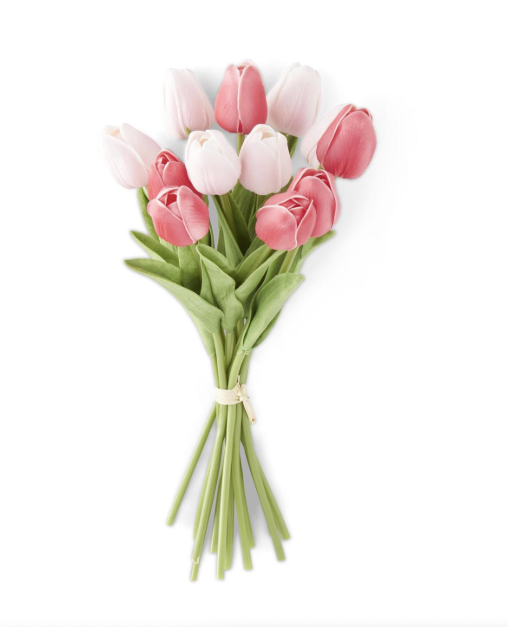 13" Dozen Real Touch Tulips - Pink/Rose