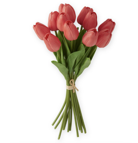 13" Dozen Real Touch Tulips - Bright Coral