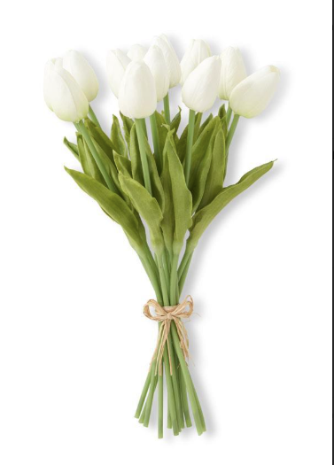 13" Dozen Real Touch Tulips - White
